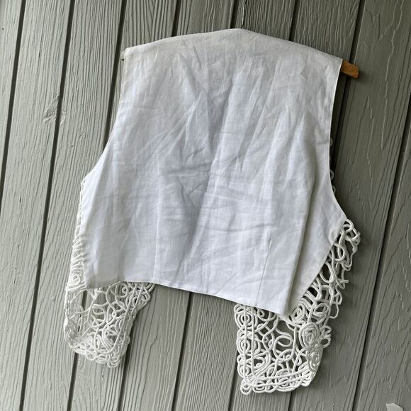 Ravel White Ramie Soutache Open Front Vest L – Boho Lace Crochet Festival Layeri - Picture 4 of 5